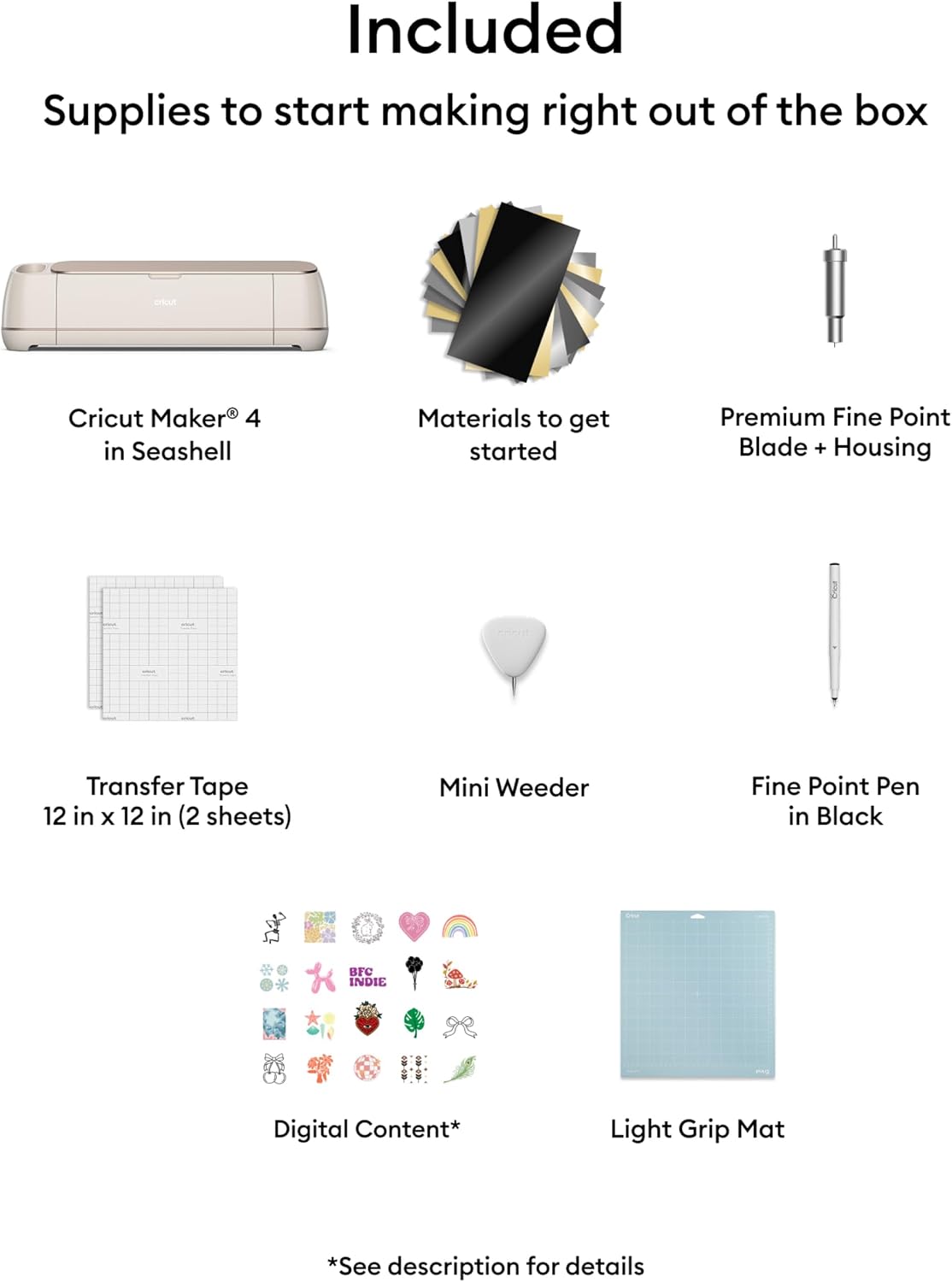 Cricut Maker 4 - Smart Cutting Machine (Seashell) | Digital Content Bundle | Includes 30 images in Design Space App