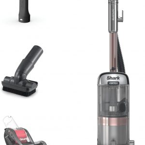 Shark AZ2002 Vertex Powered Lift-Away Upright Vacuum with DuoClean PowerFins, Self-Cleaning Brushroll, Large Dust Cup, Pet Crevice Tool, Dusting Brush & Power Brush, Silver/Rose Gold | DuoClean PowerFins, self-cleaning brushroll, large dust cup, crevice tool, dusting brush, power brush