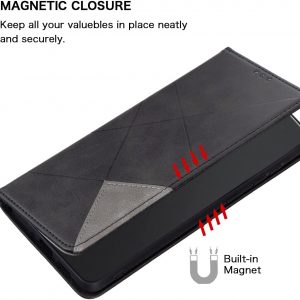 Flip Case for Honor Magic 7 Lite,Rhombus Pattern Premium Leather Wallet Kickstand Magnetic Closure Cover Black
