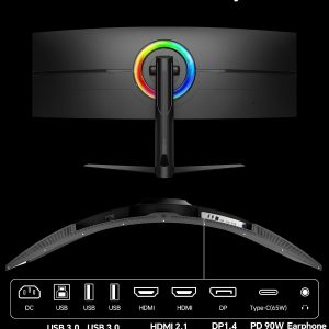 KTC Monitor curvo para juegos ultraancho de 49 pulgadas, monitor de computadora 5K2K 5120x1440 DQHD, 180Hz, 32:9, HDR 400, puerto HDMI DP tipo C de 90 W, KVM incorporado, altavoces, sincronización adaptativa, ajuste de altura giratoria de inclinación, H49S66