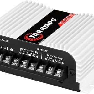 Taramps TS 400x4 400 watts RMS 4 Channels Full Range Car Audio Amplifier, 2 Bridged Channels, RCA Input Class D, Output Power, Multichannel Amplifier System, Small - TS400X4 | Bridgeable outputs, built-in HPF/LPF crossovers and RCA inputs provide flexible system design and precise sound tuning.