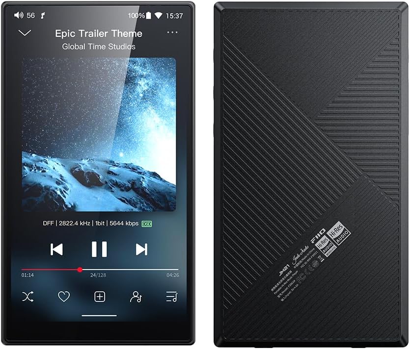 JadeAudio/FiiO JM21 Reproductor de música Hi-Res Android 13 MP3 con Snapdragon 680, Bluetooth WiFi USB DAC tiempo de reproducción de 12.5H (Negro)