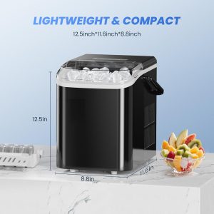 NEWBULIG Ice Makers Countertop with Handle, Portable Ice Machine, 9 Bullet Ice Cubes in 6 Mins, 26lbs in 24Hrs, Auto-Cleaning, with Basket and Scoop, for Home, Kitchen, RV, Camping,Black | 9 Bullet Cubes in 6 Mins, 26lbs in 24Hrs, Auto-Cleaning, with Basket and Scoop, for Home, Kitchen, RV, Camping, Black