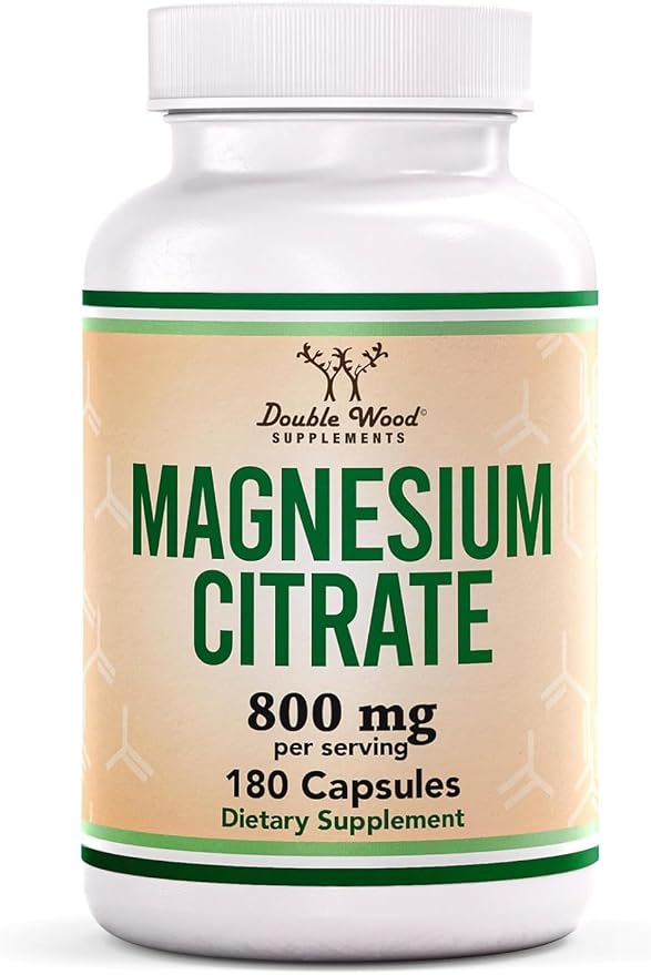 Citrato de Magnesio 800mg, 180 Cápsulas, Apoyo para la Digestión y el Estreñimiento, Apto para Veganos, Sin OMG, Double Wood Supplements