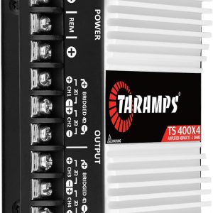 Taramps TS 400x4 400 watts RMS 4 Channels Full Range Car Audio Amplifier, 2 Bridged Channels, RCA Input Class D, Output Power, Multichannel Amplifier System, Small - TS400X4 | Bridgeable outputs, built-in HPF/LPF crossovers and RCA inputs provide flexible system design and precise sound tuning.