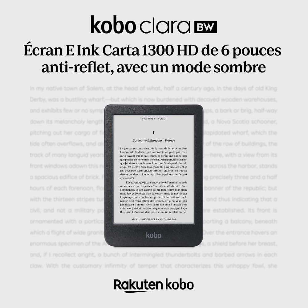 Kobo Clara BW eReader, 6” Touchscreen, Waterproof, 16GB, Black | 6” Glare-Free Touchscreen, ComfortLight PRO, Dark Mode, eBooks, Audiobooks, 16GB