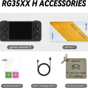 RG35XX H, Consola de juegos portátil retro Anbernic con tarjeta de 64GTF, diseño de joystick dual, pantalla HD de 3.5 pulgadas, batería de alta capacidad que dura hasta 8 horas para una mejor