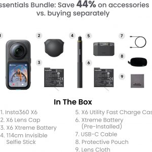 Insta360 X6 Essentials Bundle White - 8K 360 Camera with 1/1.1'' Sensors | Action Camera, Dual Custom Square 1/1.1" Sensors, Triple AI Chip, Replaceable Lens 2.0, 140 minutes 8K Video