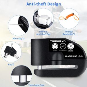Alarm Disc Lock Motorcycle Disc Brake Lock Anti-Theft Waterproof 110 dB 7mm Pin 5ft Reminder Cable for Motorcycles Bike Scooter Carry Pouch (Black) | Anti-Theft Waterproof 110 dB 7mm Pin 5ft Reminder Cable for Motorcycles Bike Scooter Carry Pouch (Black)