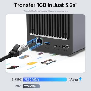 Yxk Zero1 2-Bay Desktop NAS, Beginner-Ready Silent Home NAS Storage 2.5GbE, Maximum 60TB Capacity (Diskless), Support Docker, Remote Access, 4GB RAM, 2.5GbE, 4K HDMI, Network Attached Storage