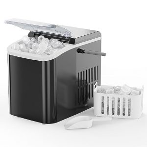 NEWBULIG Ice Makers Countertop with Handle, Portable Ice Machine, 9 Bullet Ice Cubes in 6 Mins, 26lbs in 24Hrs, Auto-Cleaning, with Basket and Scoop, for Home, Kitchen, RV, Camping,Black | 9 Bullet Cubes in 6 Mins, 26lbs in 24Hrs, Auto-Cleaning, with Basket and Scoop, for Home, Kitchen, RV, Camping, Black