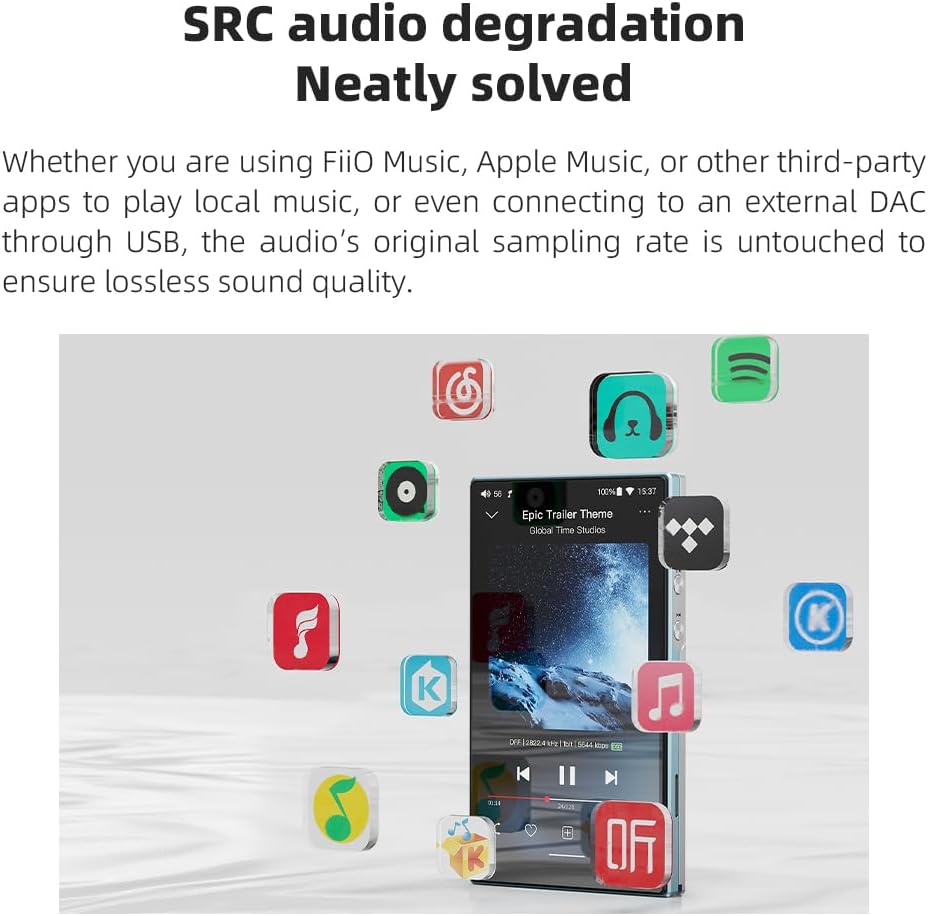JadeAudio/FiiO JM21 Reproductor de música Hi-Res Android 13 MP3 con Snapdragon 680, Bluetooth WiFi USB DAC tiempo de reproducción de 12.5H (Negro)
