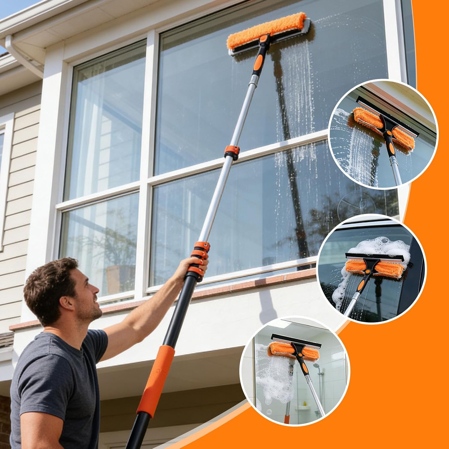 26FT Window Washing Kit, Squeegee with Telescopic Extension Pole