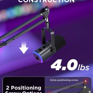 InnoGear Mic Stand Boom Arm Microphone Stand Desk for Blue Yeti, Large | Full Rotation, 3.3lb Weight Capacity, 360° Adjustable Arm, Pop Filter Included, Foldable for Reclaimed Desk Space, Flat Desk