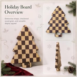 Novabright 1 tabla de cortar de madera con forma de tablero de ajedrez de árbol de Navidad, bandeja de madera para servir de madera, decoración de cocina de granja para fiestas, accesorios de mesa
