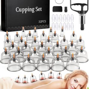 Kit de ventosas para terapia de masaje, juego de ventosas de terapia física china de silicona en casa, herramienta profesional de ventosas musculares con bomba y copas de vacío para reducir la