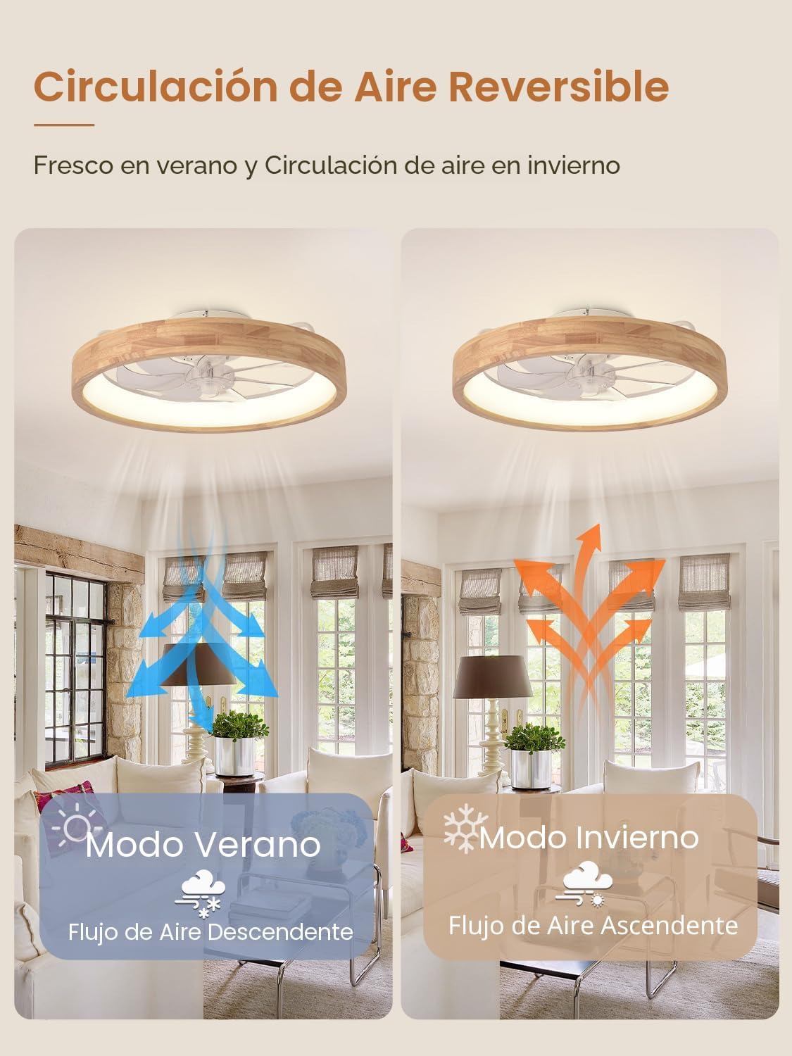 Ventilador de techo de madera de perfil bajo moderno de 20