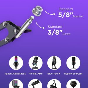InnoGear Mic Stand Boom Arm Microphone Stand Desk for Blue Yeti, Large | Full Rotation, 3.3lb Weight Capacity, 360° Adjustable Arm, Pop Filter Included, Foldable for Reclaimed Desk Space, Flat Desk