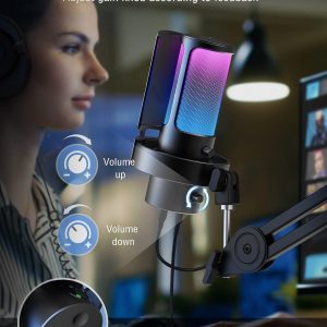 FIFINE A8 Plus USB Gaming Condenser Microphone with 4 Polar Patterns for PC | RGB Control, Quick Mute, Gain Knob, Headphone Jack, Cardioid Pickup, Pop Filter, for PS5 Podcast Streaming Recording YouTube