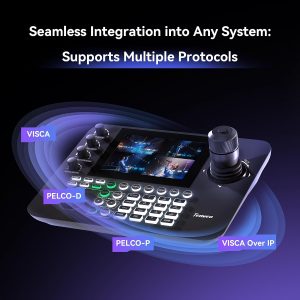 Tenveo Paquete de cámara y controlador PTZ - Cámara PTZ 4K NDI (2 piezas) 20X Zoom AI Tracking HDMI/USB3.0/LAN (PoE) y kit de controlador de joystick NDI de pantalla cuádruple de 7 pulgadas para