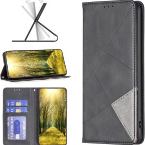 Flip Case for Honor Magic 7 Lite,Rhombus Pattern Premium Leather Wallet Kickstand Magnetic Closure Cover Black