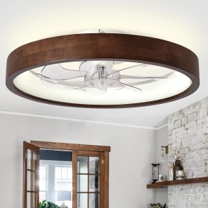 Ventilador de techo de 20 pulgadas con luz, ventilador de techo de madera de perfil bajo, aplicación y control remoto, regulable y 6 velocidades