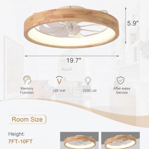 Ventilador de techo de madera de perfil bajo moderno de 20