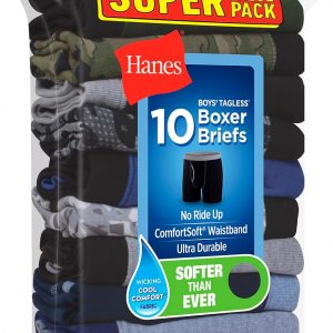 Hanes Boys' Underwear Boxer Briefs Or Briefs Pack, 8 Or 12 Pack, Cotton Stretch Underwear for Boys & Toddler Boys