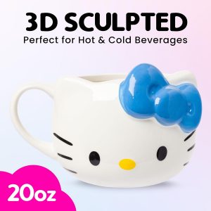 Silver Buffalo Sanrio Hello Kitty Blue Bow, 3D Sculpted Mug, 20oz | Ceramic, 0.59 Liters