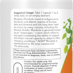 Suplementos NOW, Rhodiola 500 mg, ayuda al cuerpo a adaptarse al estrés de la vida diaria*, hierba adaptogénica*, 120 cápsulas vegetales