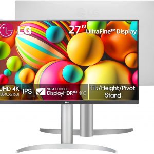 LG 27 inch Ultrafine 4K UHD (3840 x 2160) IPS Computer Monitor, VESA DisplayHDR™ 400, 5ms, Dynamic Action Sync, Reader Mode, Flicker Safe, HDMI, DisplayPort, Tilt/Height/Pivot Adjustable, White