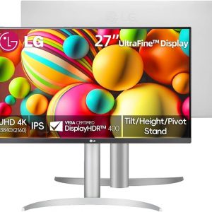 LG 27 inch Ultrafine 4K UHD (3840 x 2160) IPS Computer Monitor, VESA DisplayHDR™ 400, 5ms, Dynamic Action Sync, Reader Mode, Flicker Safe, HDMI, DisplayPort, Tilt/Height/Pivot Adjustable, White