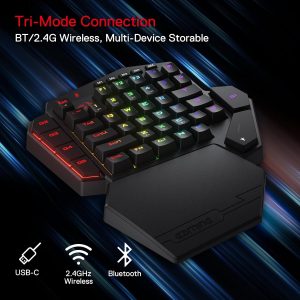 Redragon K585 PRO Teclado mecánico inalámbrico con una sola mano, 42 teclas, 3 modos RGB 40% teclado para juegos con 7 teclas macro integradas, soporte de muñeca desmontable, batería recargable | 0-Delay 2.4GHz Connection, On Board Macro Keys Keyboard, USB Pass-Through Port, Hot-Swap Socket, Detachable Wrist Rest