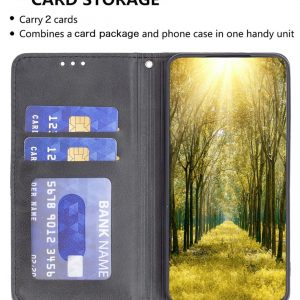 Flip Case for Honor Magic 7 Lite,Rhombus Pattern Premium Leather Wallet Kickstand Magnetic Closure Cover Black
