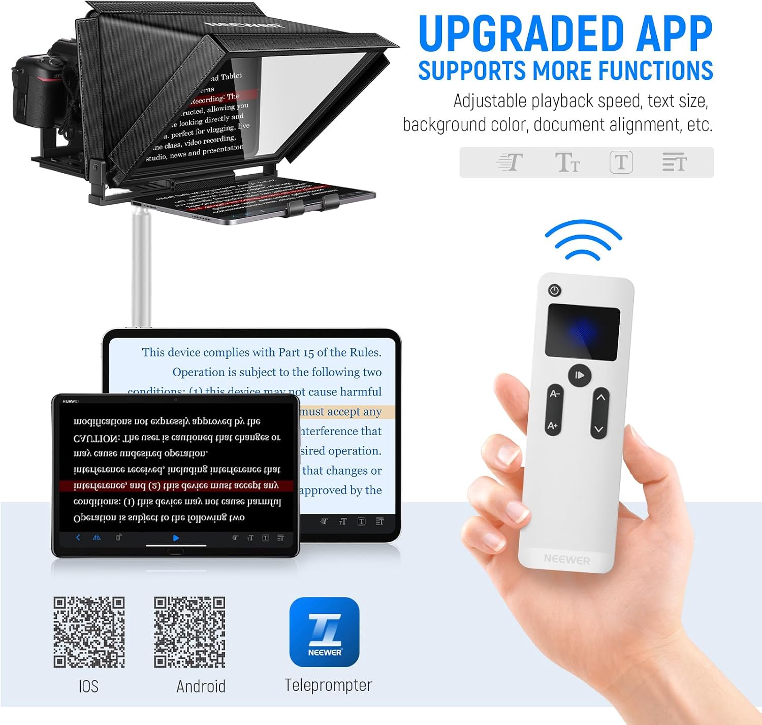 NEEWER X12 Teleprompter de aleación de aluminio de 14 pulgadas compatible con iPhone iPad DSLR Cámaras Teléfono Tablet con control remoto Funda de transporte Paño de limpieza, Control APP para iOS