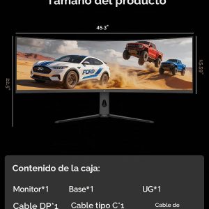 KTC Monitor curvo para juegos ultraancho de 49 pulgadas, monitor de computadora 5K2K 5120x1440 DQHD, 180Hz, 32:9, HDR 400, puerto HDMI DP tipo C de 90 W, KVM incorporado, altavoces, sincronización adaptativa, ajuste de altura giratoria de inclinación, H49S66