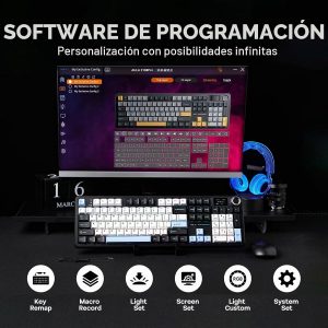EPOMAKER X Aula F108 PRO - Teclado inalámbrico para juegos con pantalla, batería de 8000 mAh, 104 teclas y perilla intercambiables en caliente y programables, retroiluminación RGB, para Mac/PC/Android