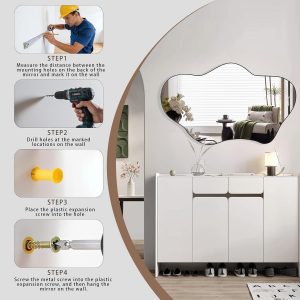 Irregular Wall Mirror, 24"x36" Wavy Cloud Bathroom Vanity Mirrors | Unique Asymmetrical Abstract Mirror with Tempered Glass for Bedroom, Living Room, Entryway, Hallway, Cloakroom