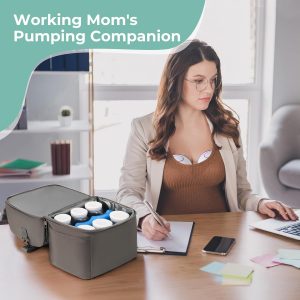 Breast Pump Cooler Travel Bag with Ice Pack,【 Up to 12 Hours 】Insulated Bottle Storage Cooler Bag, Double Layer, Breastfeeding Essential for Nursing Mom Daycare Work Travel，Fits 6 Baby Bottles