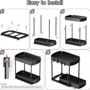 Ukeetap Organizadores de almacenamiento extraíbles multiusos, organizadores debajo del fregadero/gabinete y almacenamiento para baño y cocina, negro, 12.8 pulgadas, 2 paquetes | Organizadores de gabinetes multiusos y almacenamiento para baño y cocina