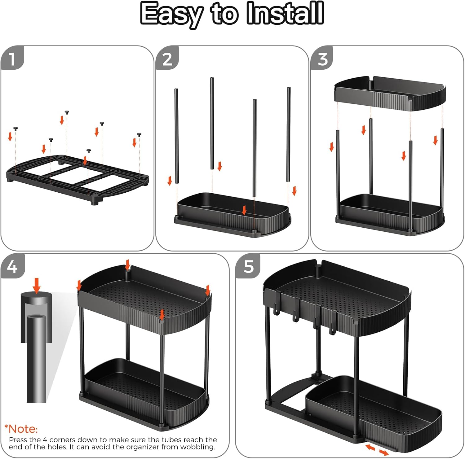Ukeetap Organizadores de almacenamiento extraíbles multiusos, organizadores debajo del fregadero/gabinete y almacenamiento para baño y cocina, negro, 12.8 pulgadas, 2 paquetes | Organizadores de gabinetes multiusos y almacenamiento para baño y cocina