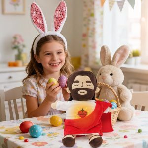 Yelakey - Peluche de Jesús de 15.7 pulgadas que respira, juguete musical | con resplandor y canciones, muñeca de peluche de Jesús, juguetes de Jesús, regalo de Navidad