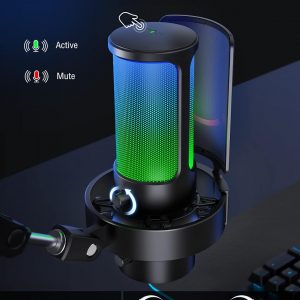 FIFINE A8 Plus USB Gaming Condenser Microphone with 4 Polar Patterns for PC | RGB Control, Quick Mute, Gain Knob, Headphone Jack, Cardioid Pickup, Pop Filter, for PS5 Podcast Streaming Recording YouTube