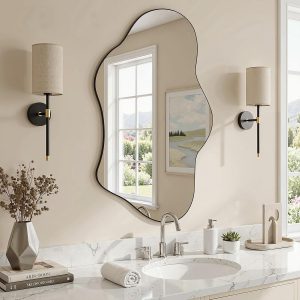 Irregular Wall Mirror, 24"x36" Wavy Cloud Bathroom Vanity Mirrors | Unique Asymmetrical Abstract Mirror with Tempered Glass for Bedroom, Living Room, Entryway, Hallway, Cloakroom
