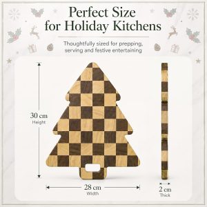 Novabright 1 tabla de cortar de madera con forma de tablero de ajedrez de árbol de Navidad, bandeja de madera para servir de madera, decoración de cocina de granja para fiestas, accesorios de mesa