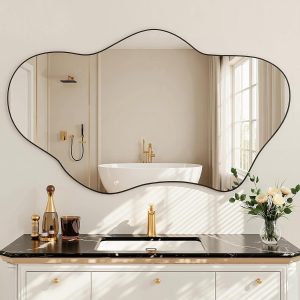 Irregular Wall Mirror, 24"x36" Wavy Cloud Bathroom Vanity Mirrors | Unique Asymmetrical Abstract Mirror with Tempered Glass for Bedroom, Living Room, Entryway, Hallway, Cloakroom