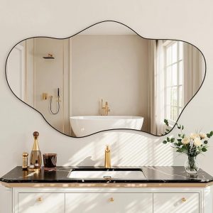 Irregular Wall Mirror, 24"x36" Wavy Cloud Bathroom Vanity Mirrors | Unique Asymmetrical Abstract Mirror with Tempered Glass for Bedroom, Living Room, Entryway, Hallway, Cloakroom
