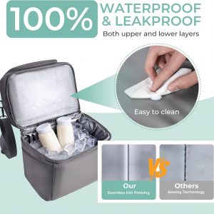 Breast Pump Cooler Travel Bag with Ice Pack,【 Up to 12 Hours 】Insulated Bottle Storage Cooler Bag, Double Layer, Breastfeeding Essential for Nursing Mom Daycare Work Travel，Fits 6 Baby Bottles