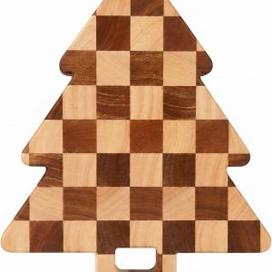 Novabright 1 tabla de cortar de madera con forma de tablero de ajedrez de árbol de Navidad, bandeja de madera para servir de madera, decoración de cocina de granja para fiestas, accesorios de mesa