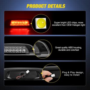Nilight Third Brake Light for Jeep Liberty 2002 2003 2004 2005 2006 2007 | for Jeep Liberty 2002 2003 2004 2005 2006 2007, High Mount 3rd Stop LED Rear Cab Center Van SUV Tail Lamp, Smoked Lens
